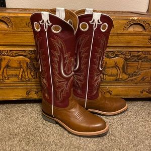 Lucchese Women's Ruth 15" Tall Round Toe Western Boots Tan/Red M3694